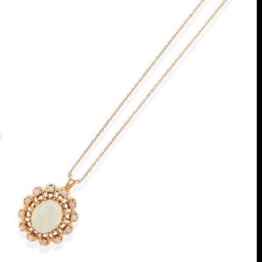 Vintage 14k gold Opal & Pearl pendant necklace