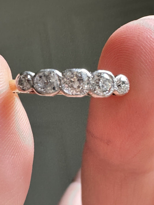 Antique old European and Old Cushion Cut 5 diamond Bezel Setting ring Size 6.5