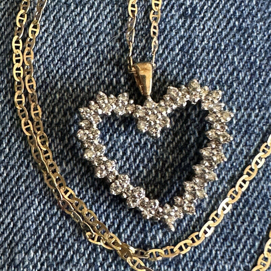 14k Figaroa chain and 10k diamond heart pendant necklace