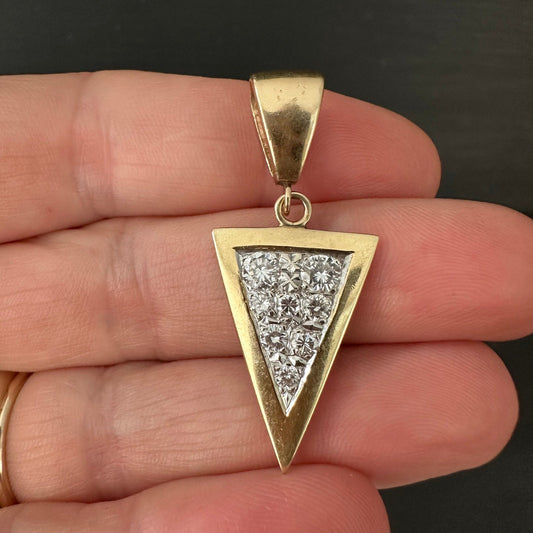 Glamorous 1990s V-Shaped Diamond Pendant – 14K Yellow & White Gold, Over 1 Carat
