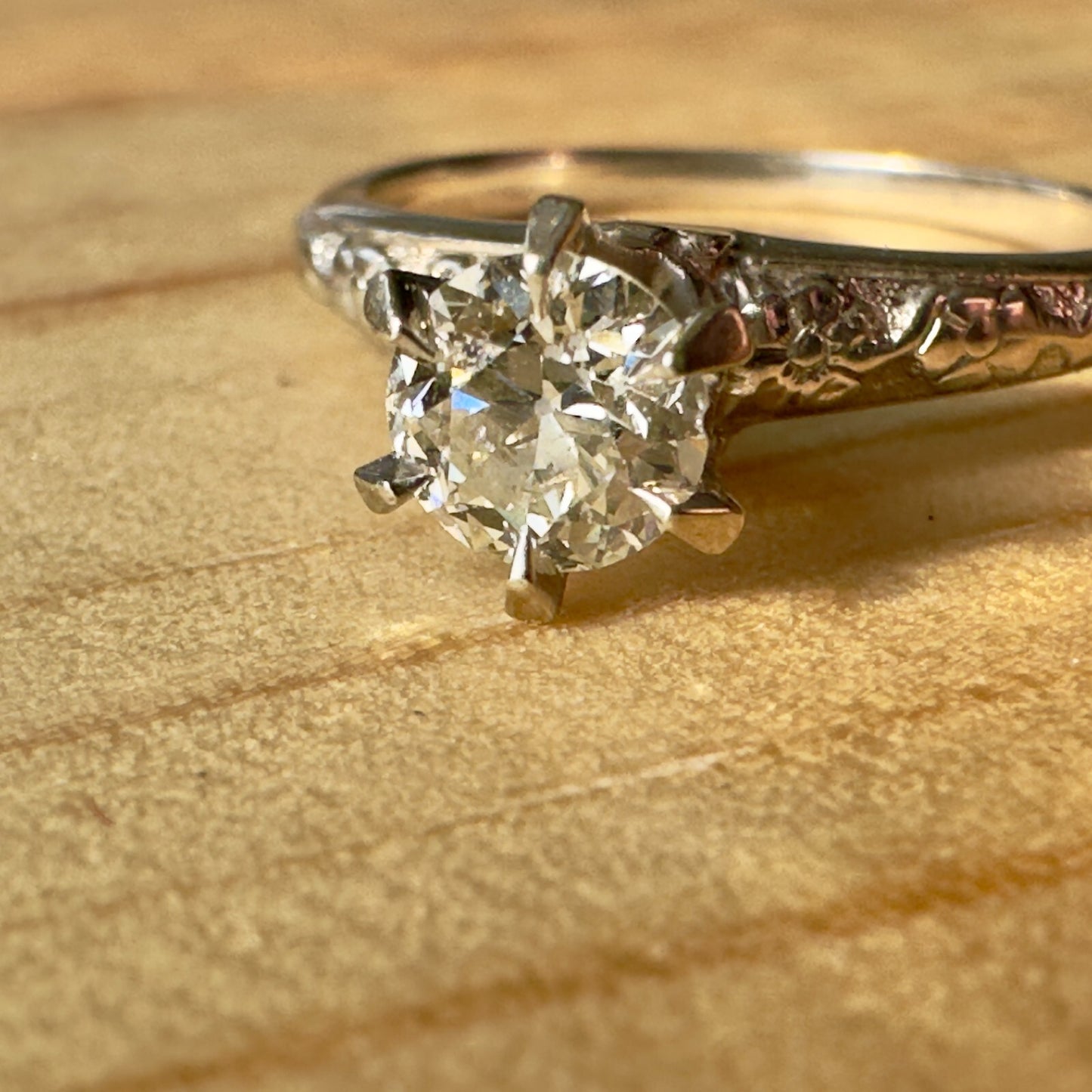 Art Deco 18k Forget Me Not OEC Diamond Solitaire with orange blossom band Size 5