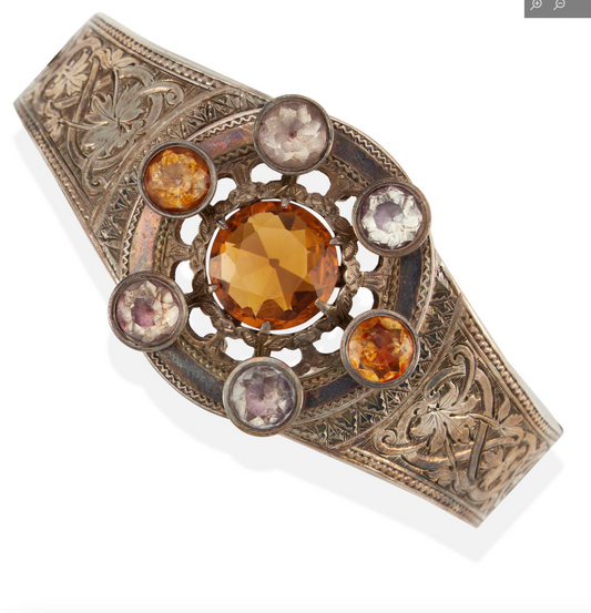 Victorian Signed Sterling Citrine Amethyst  Bracelet