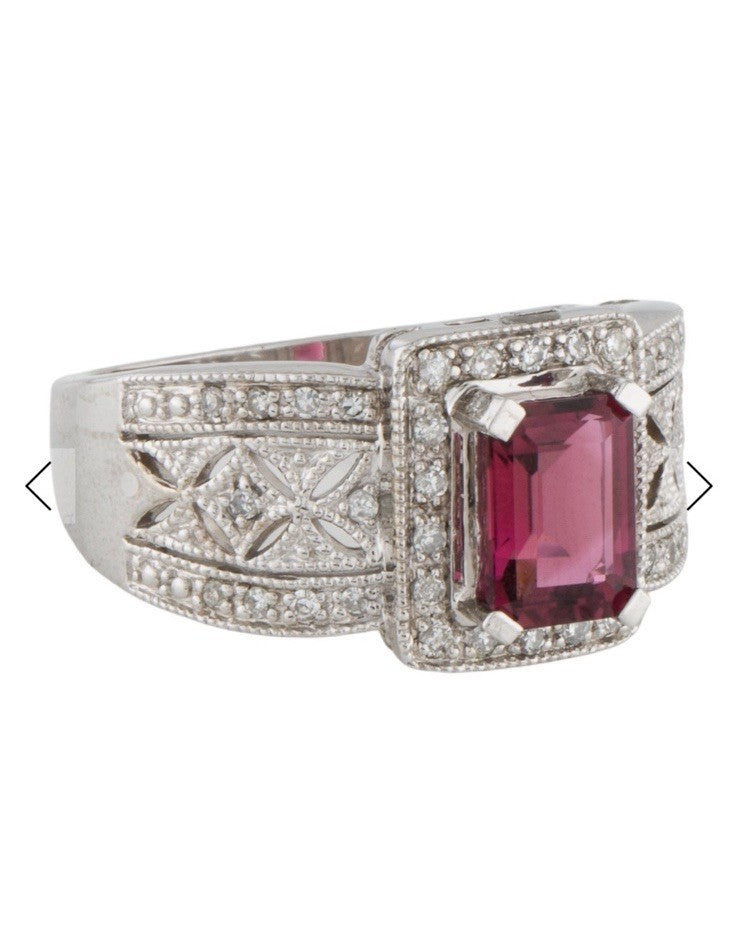 White Gold 14k Diamond Tourmaline Ring  Size 8.75