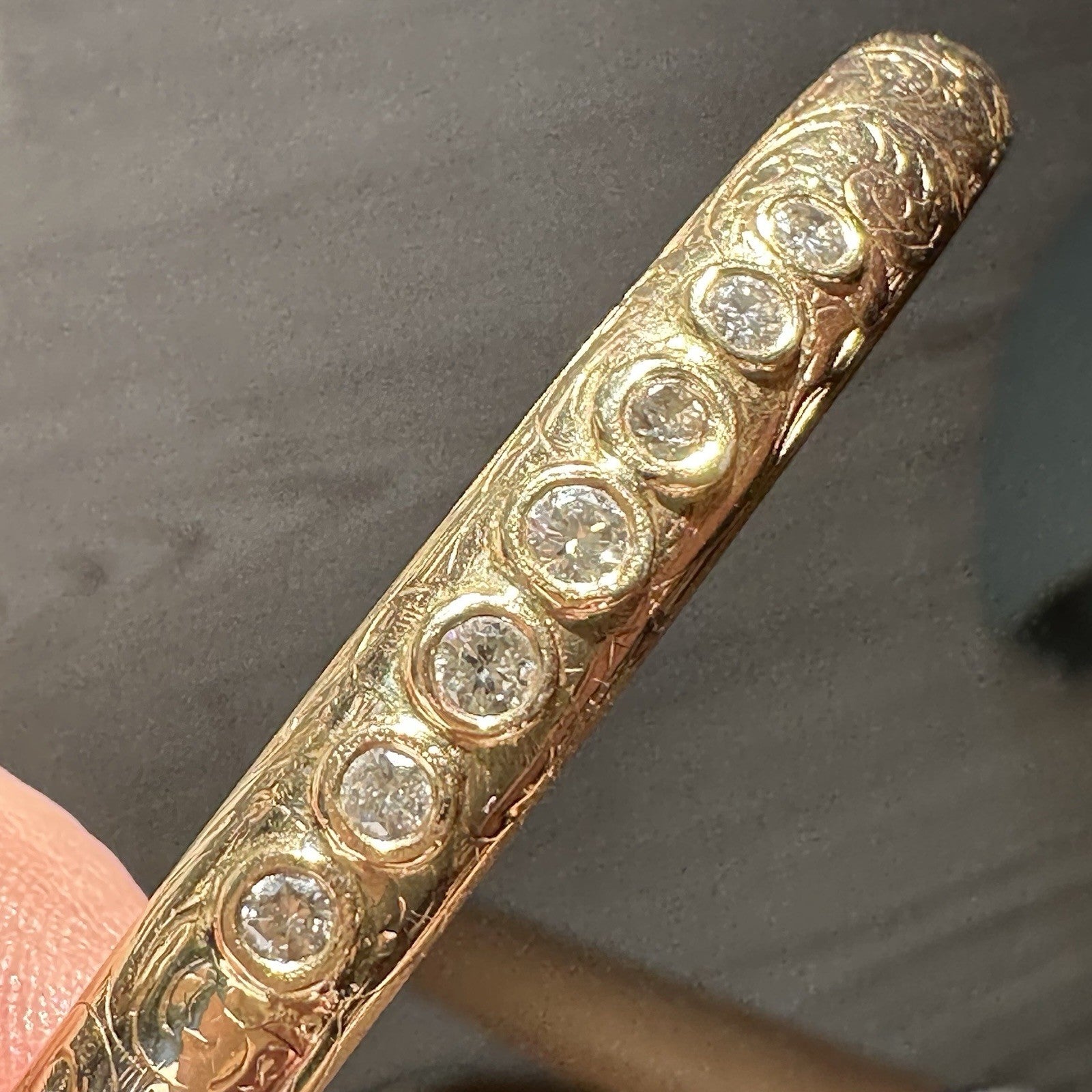 Antique 1890s 14k Etched Old Cut Diamond Bangle 