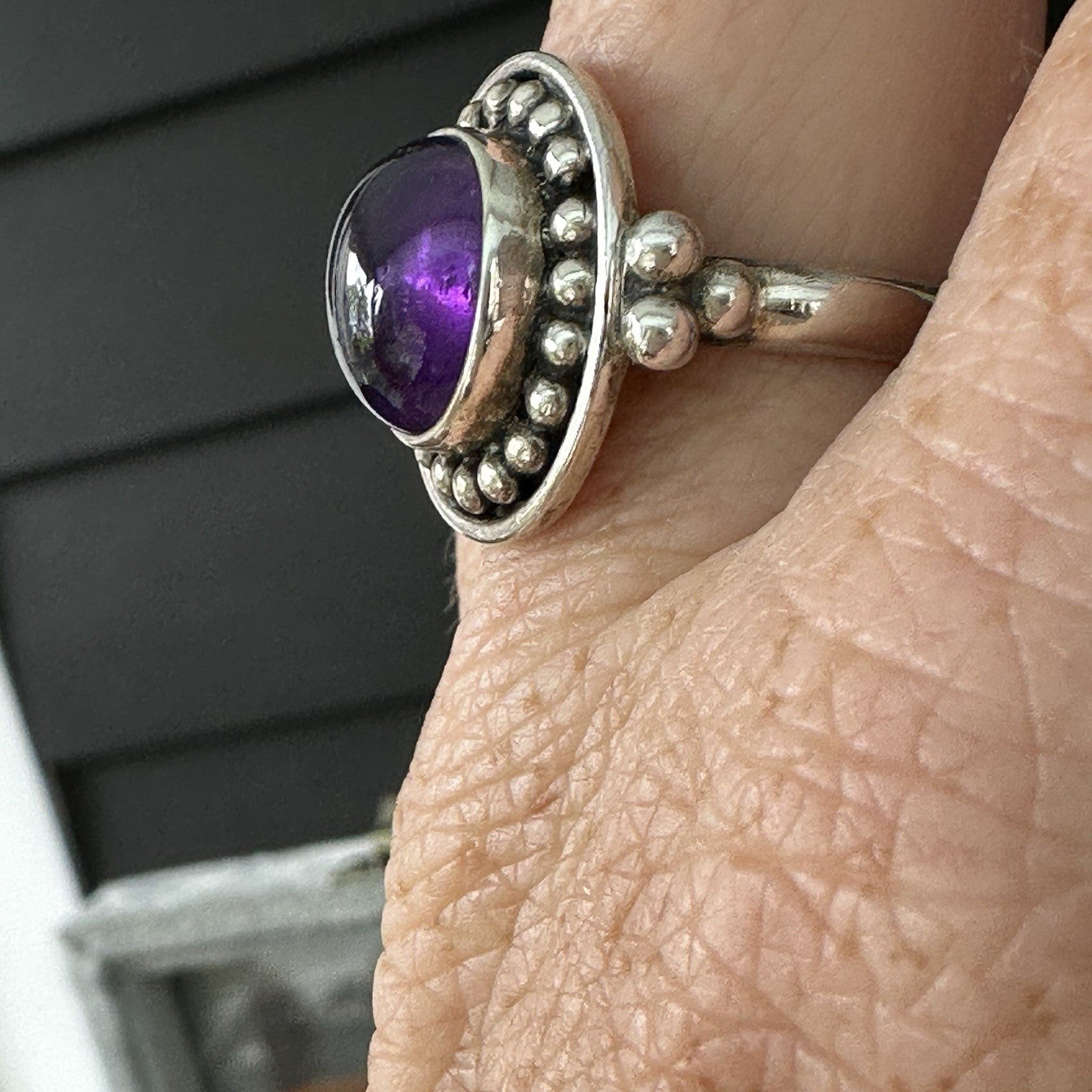 Sterling Silver 925 Deep Purple Amethyst Cabochon Ring Size 9