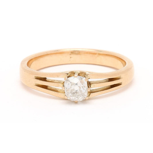 Old Cushion Cut  .58 Ct Diamond Antique 14k Gold Ring