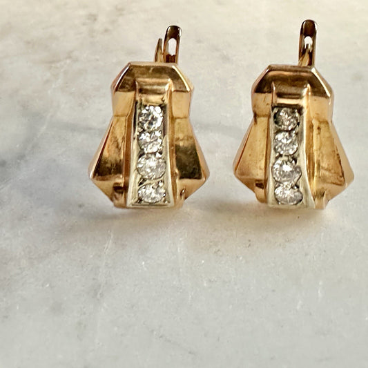 Art Deco 18k Diamond Pierced Earrings