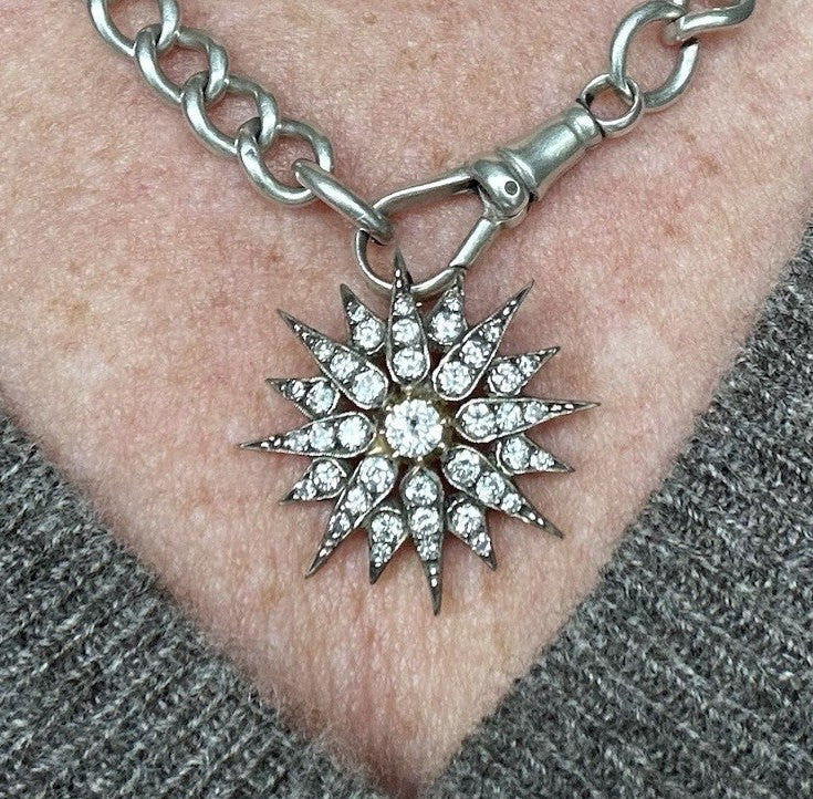 Antique Victorian OMC & Brillant Cut Sterling Over 14k Gold Pendant