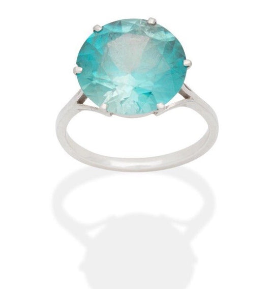 Blue Zircon 5 cttw  Platnium Ring