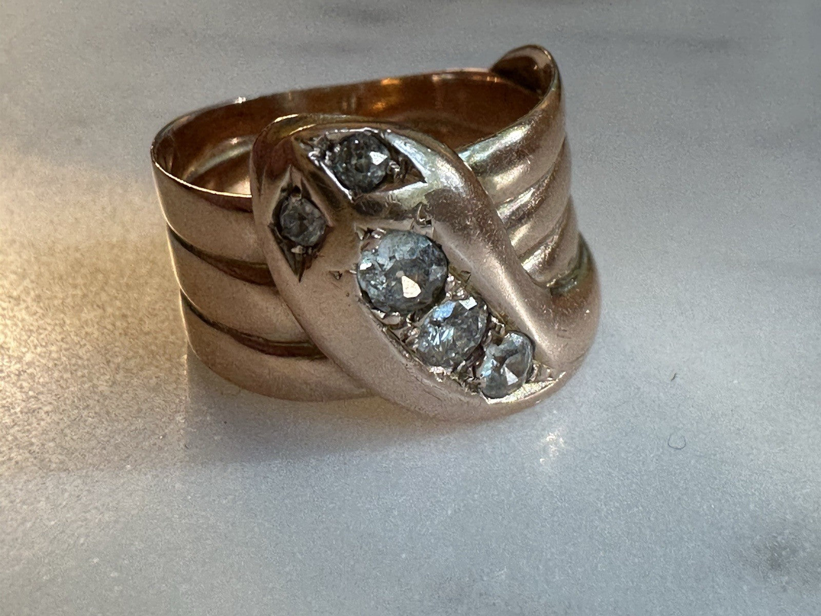 Edwardian Antique Snake Ring 10k  Old Mine Cut Diamond Size 7
