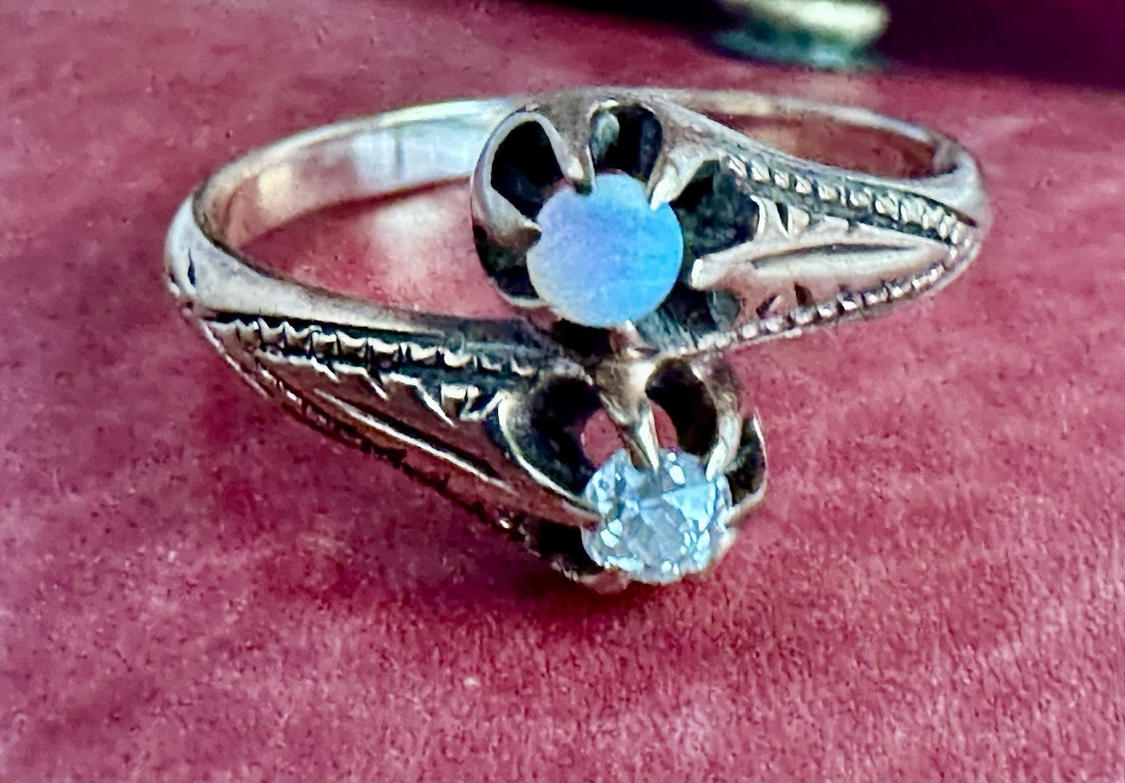 Antique Moi Et Toi Diamond And Opal Ring 10k Size 7