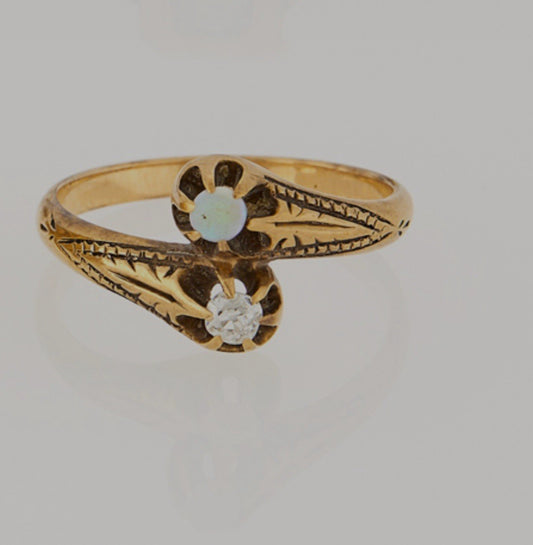 Antique Moi Et Toi Diamond And Opal Ring 10k Size 7