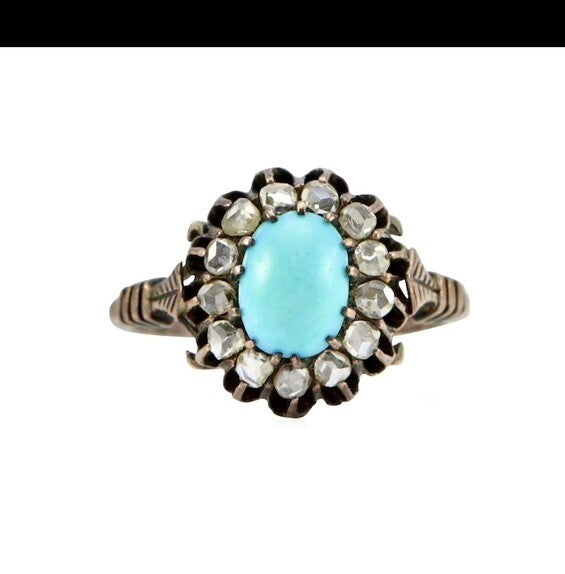 Edwardian Turquoise and Rose cut diamonds French