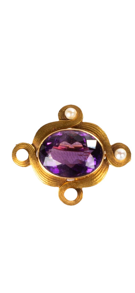 Whiteside and Blank 14k Gold Amethyst Ans Pearl Brooch Art Nouveau