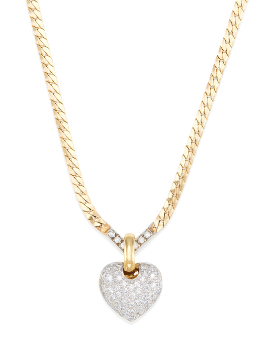 14k Gold necklace with Puffy Diamond heart pendant