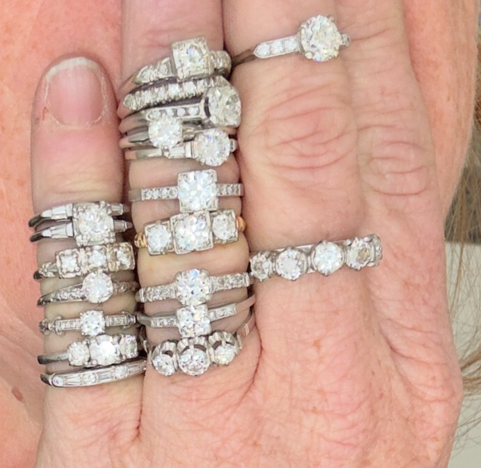 Art Deco 18k Forget Me Not OEC Diamond Solitaire with orange blossom band Size 5