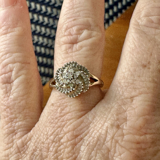 Diamond Sterling Silver Swirl Ring Size 6.75