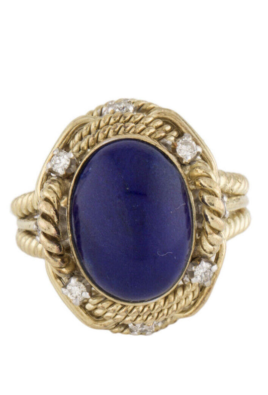 14k 5.06 CT Lapis lazuli & Diamond  rope Twist Ring