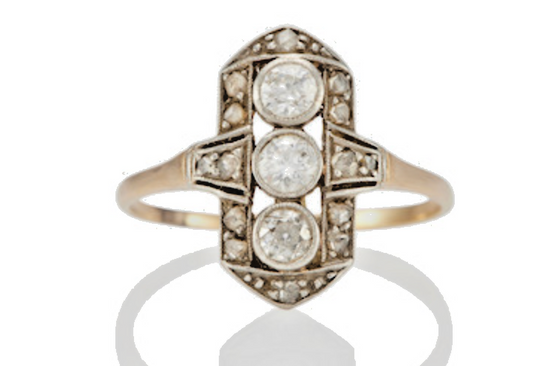 Antique Platnium-Top Gold & Old European Cut Diamond ring Original Box Size 7.5