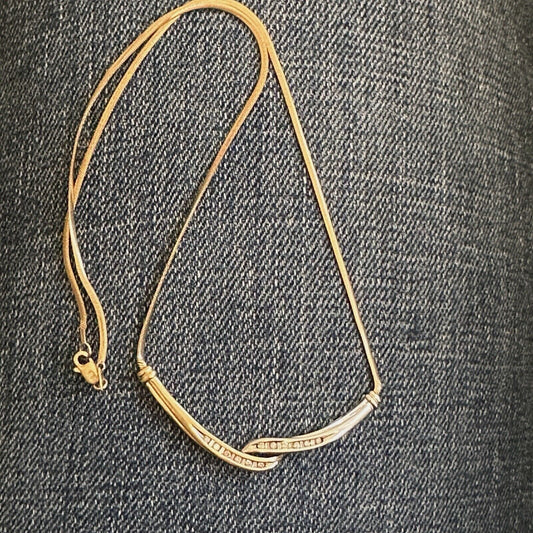 10k Yellow & White Gold  Diamond Necklace Very 1980’s!