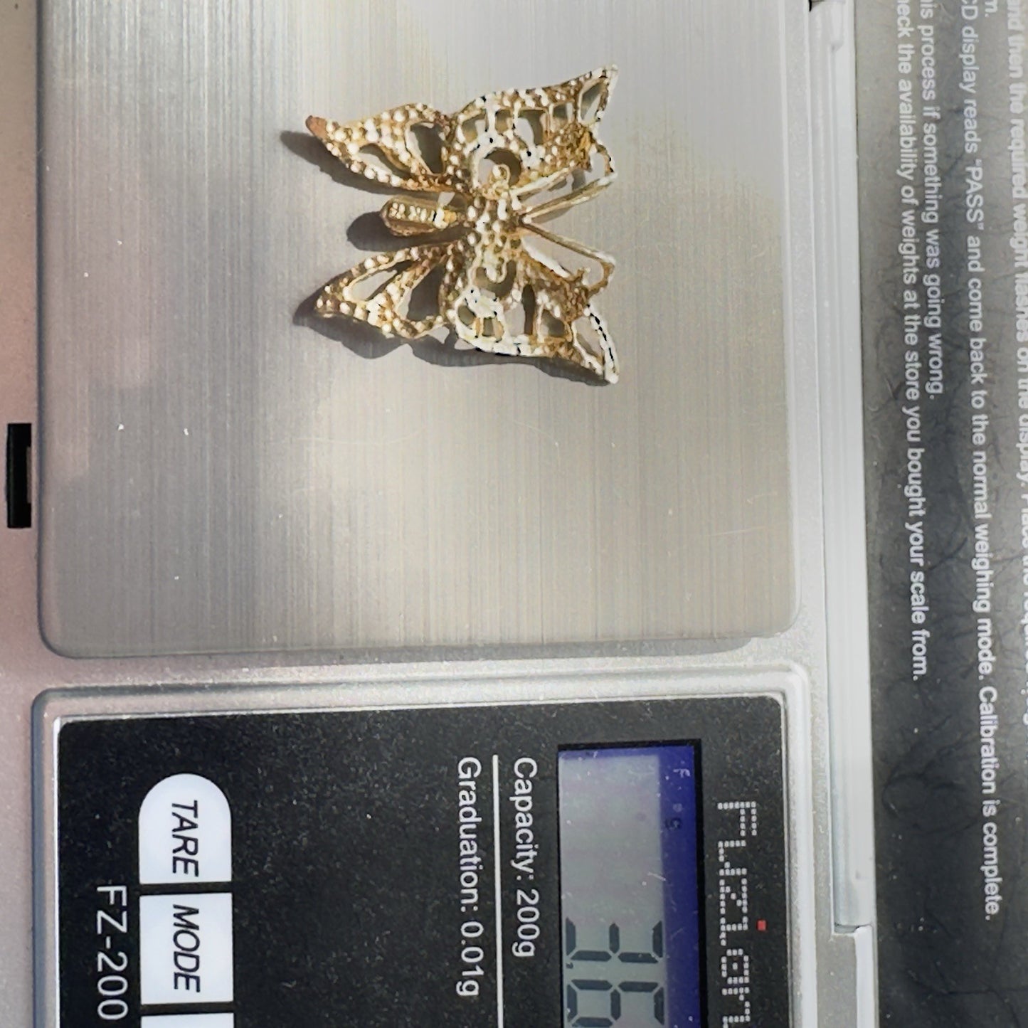 Solid 14k Gold Filigree Butterfly Charm Pendant 3.8g