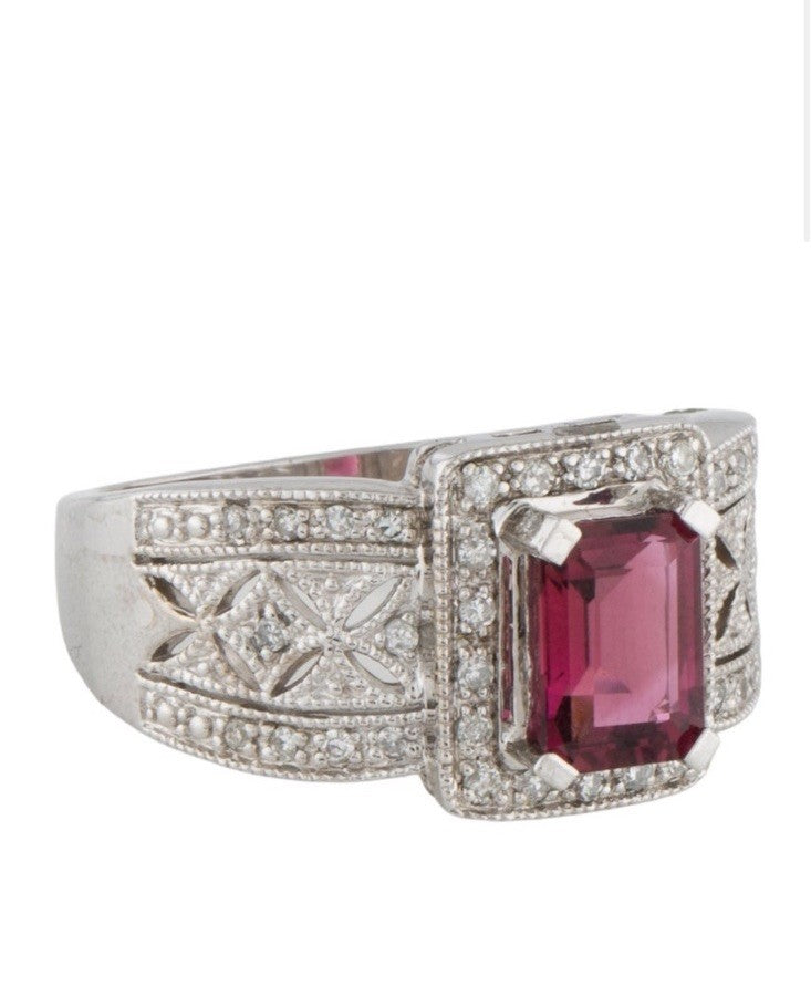 White Gold 14k Diamond Tourmaline Ring  Size 8.75