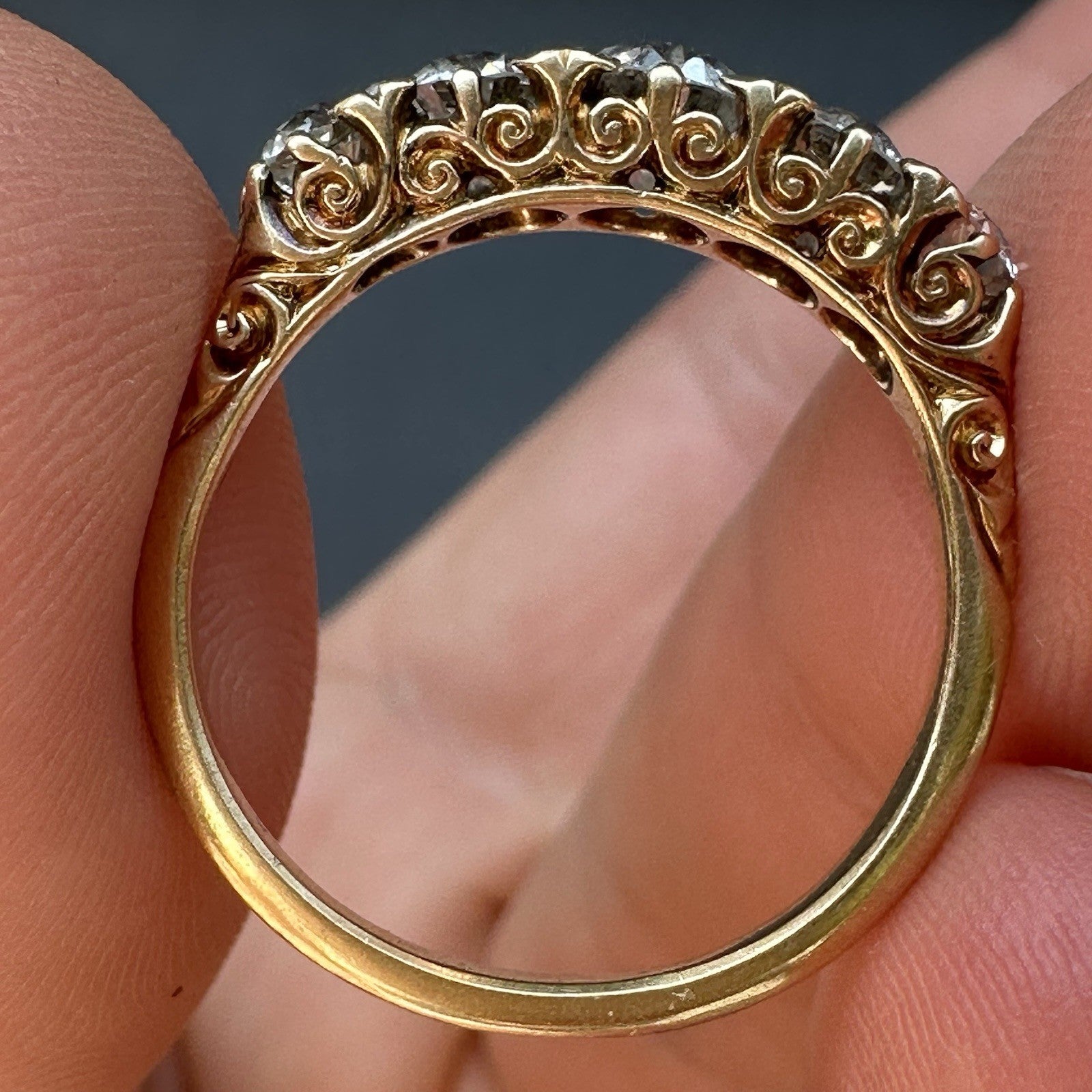 Victorian Old Cushion Cut 1.75 + Cttw  Hoop Ring ( Five Central Diamonds )