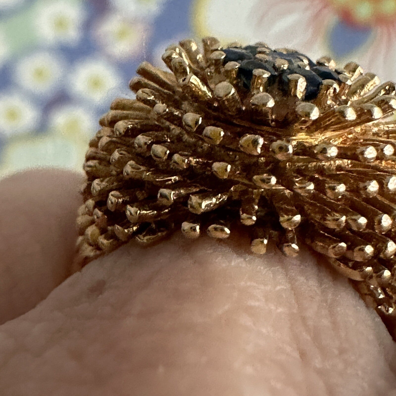 Vintage Sea Urchin Style  14kt Gold And Sapphire Ring And Earrings Set 12.3 G