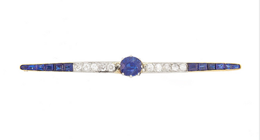 Antique 18K  Sapphire & Diamond Edwardian Bar Pin