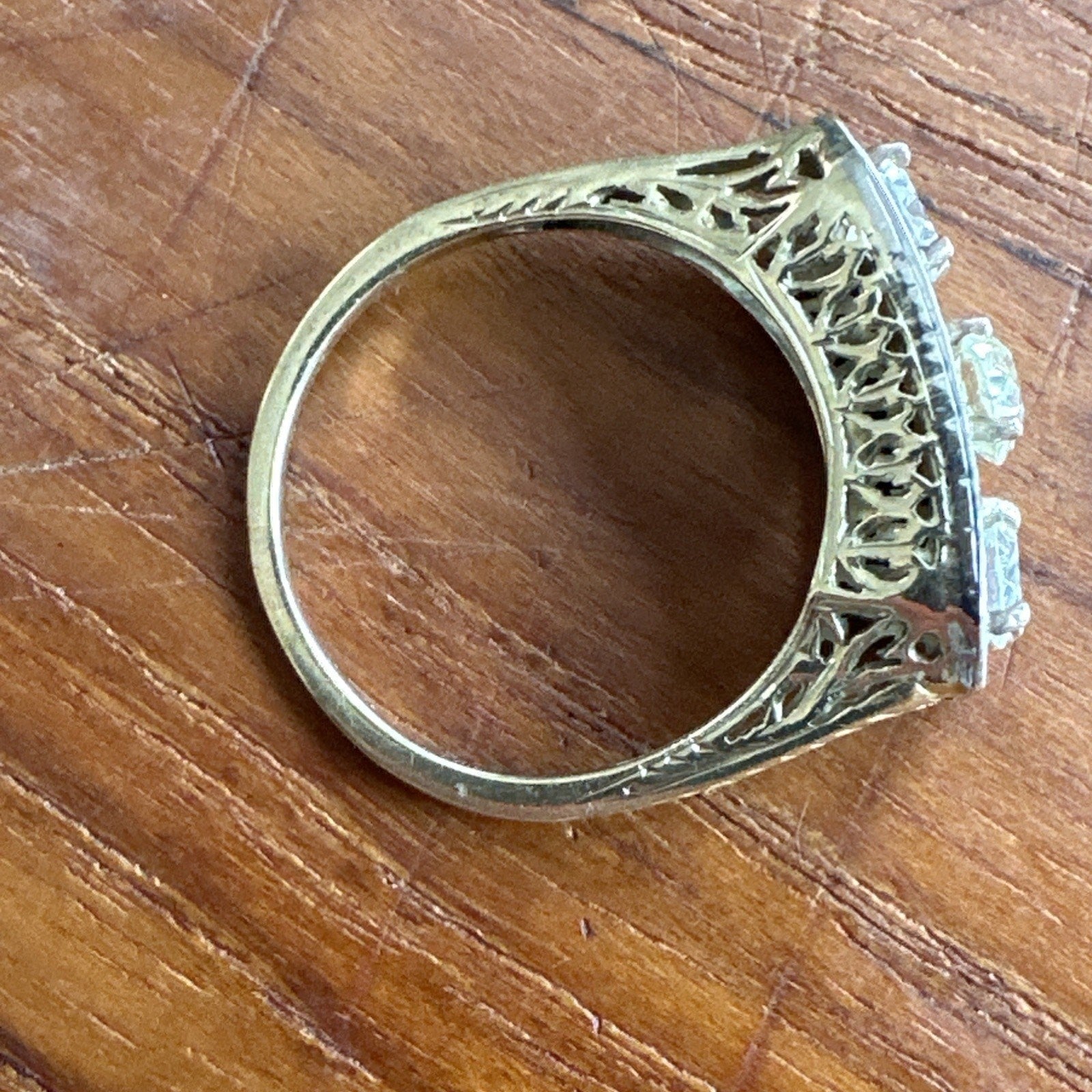 Edwardian 14k/18k 3 stone Old European Cut diamonds setting ring 1.09 Cttw