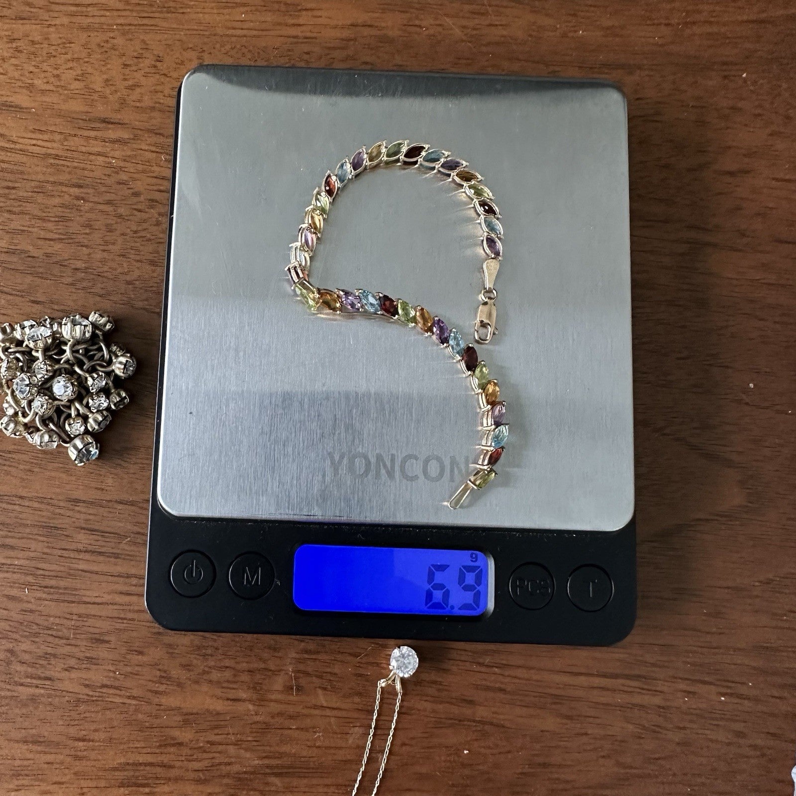14k Yellow Gold Multi-Gemstone Tennis Bracelet 6.525 Inches  6.7g