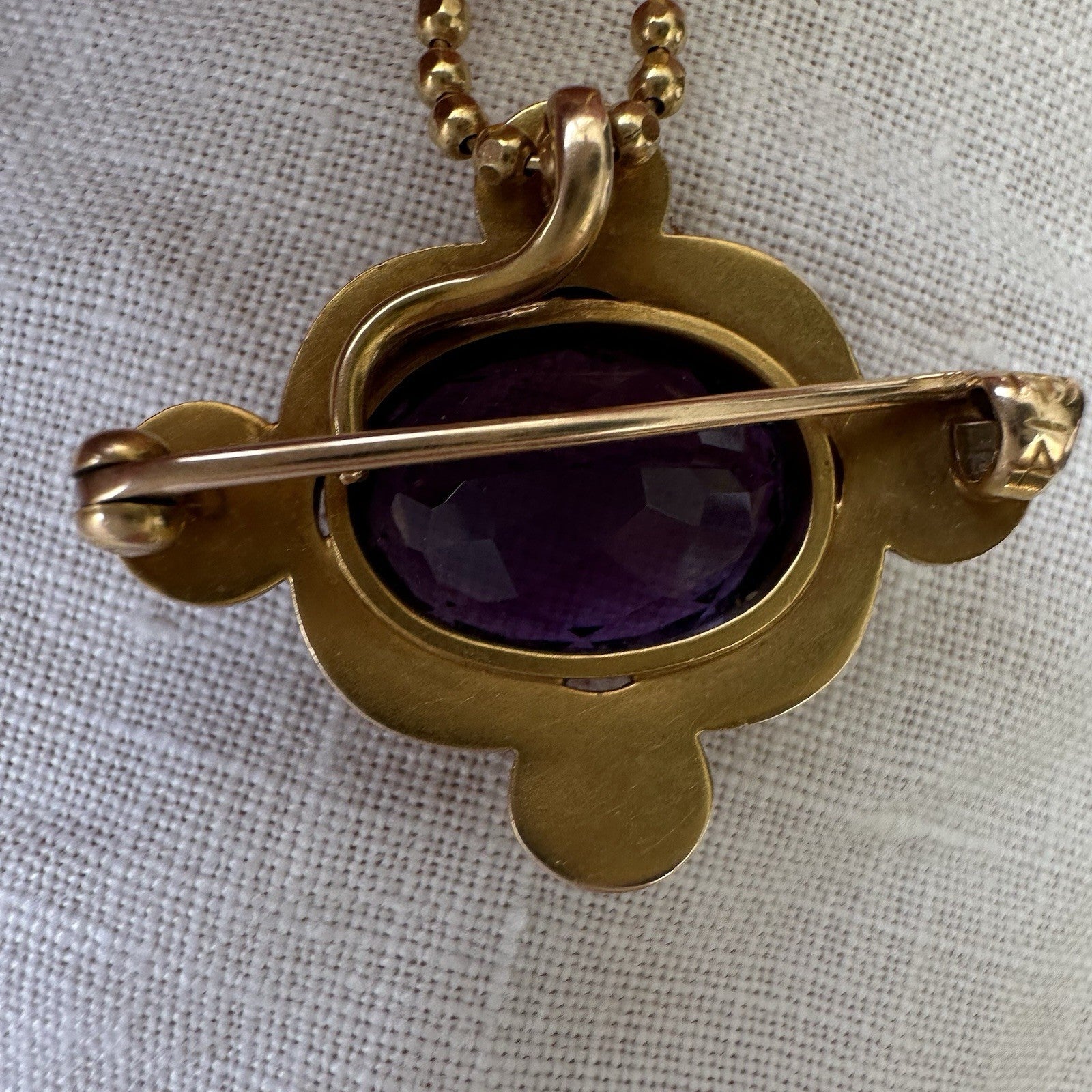 Whiteside and Blank 14k Gold Amethyst Ans Pearl Brooch Art Nouveau