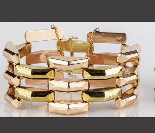Retro Tank Bi Color 14k Gold Bracelet 51.87g