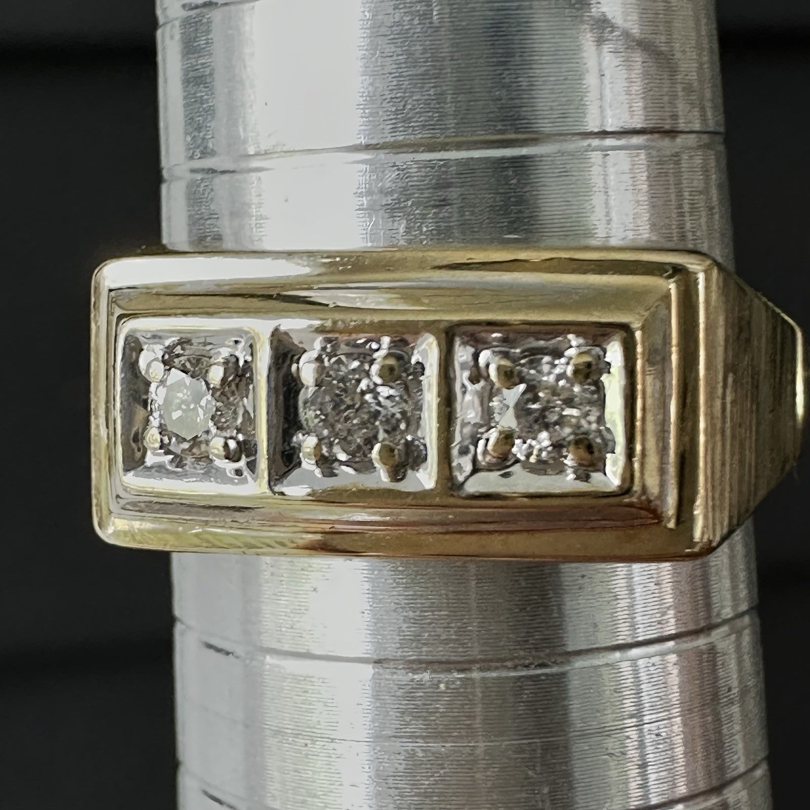 Vintage  14K Yellow  &  Gold  Three Round Diamonds  .80 CTW Ring  Size   9.5
