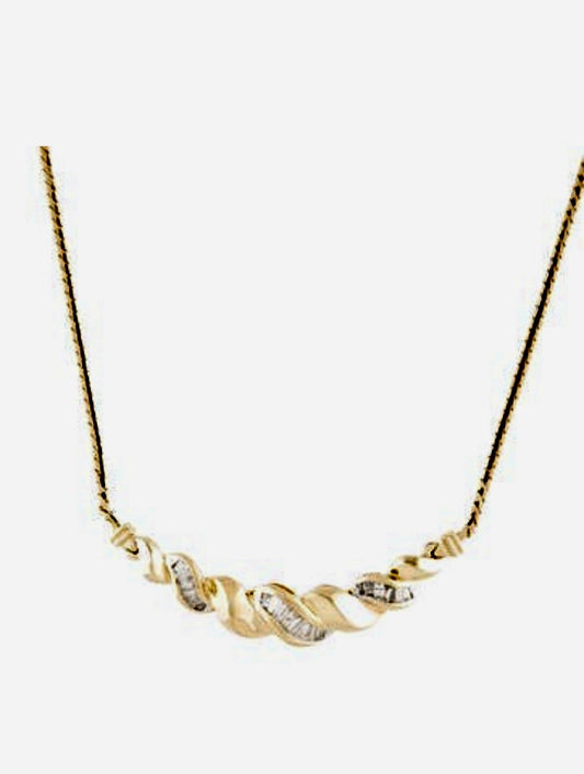 Vintage Natural Baguette Diamond Necklace in 14k Yellow Gold 13g