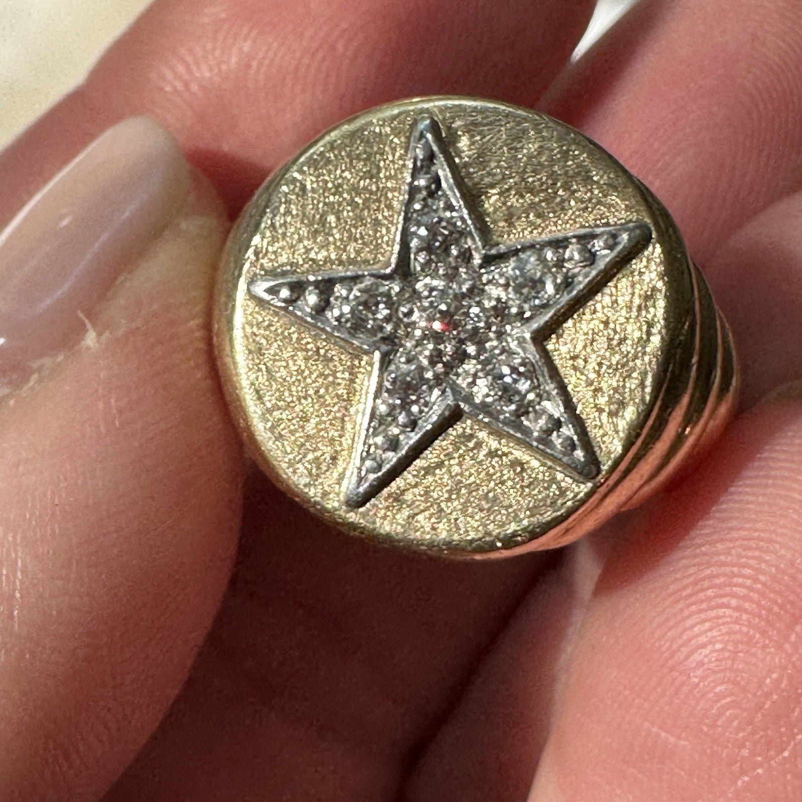 Vintage 14K Yellow Gold Lodge Star Ring w/ Diamonds 14.4g Size 10.5 Masonic