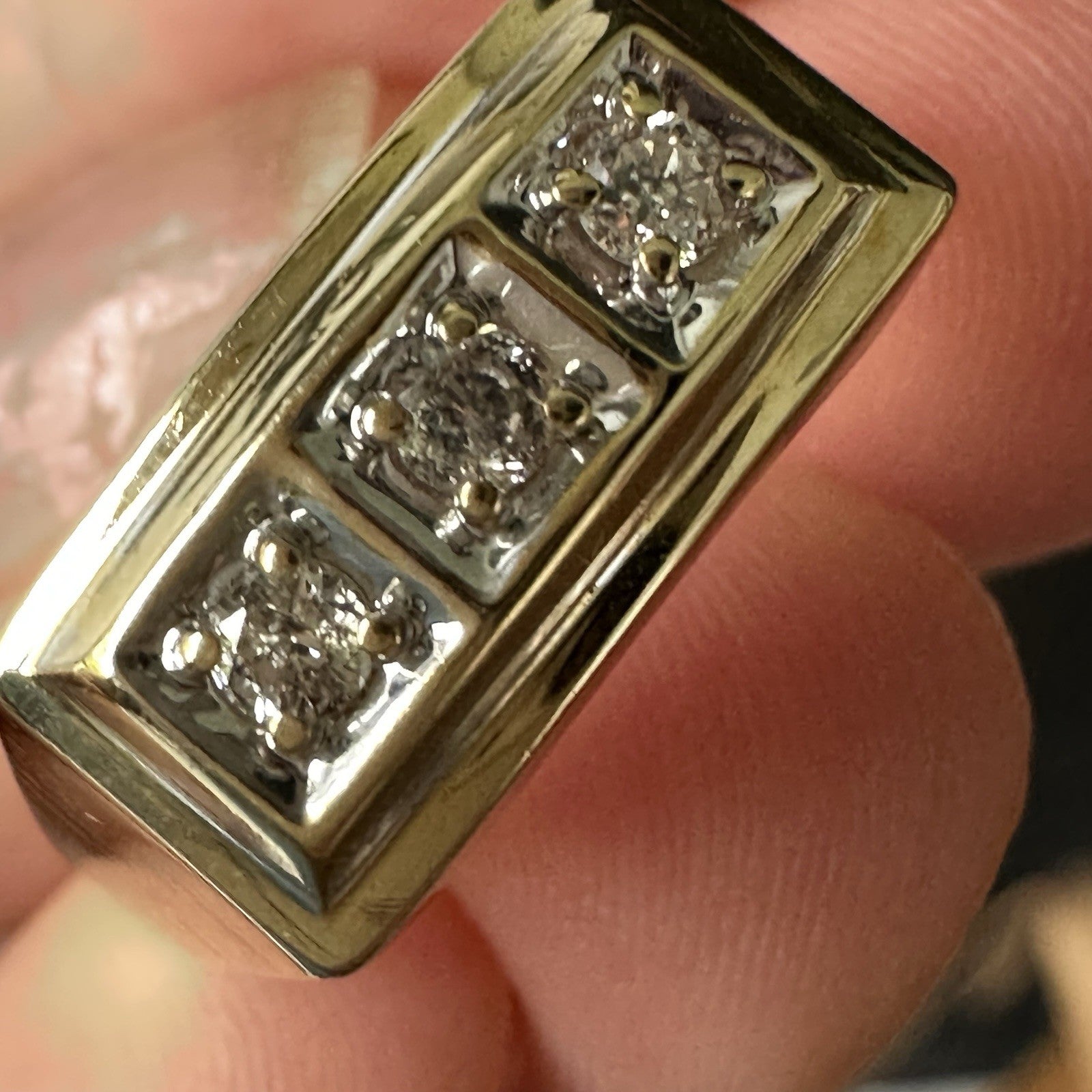 Vintage  14K Yellow  &  Gold  Three Round Diamonds  .80 CTW Ring  Size   9.5