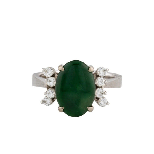 14k Jade & Diamond Ring Size 5