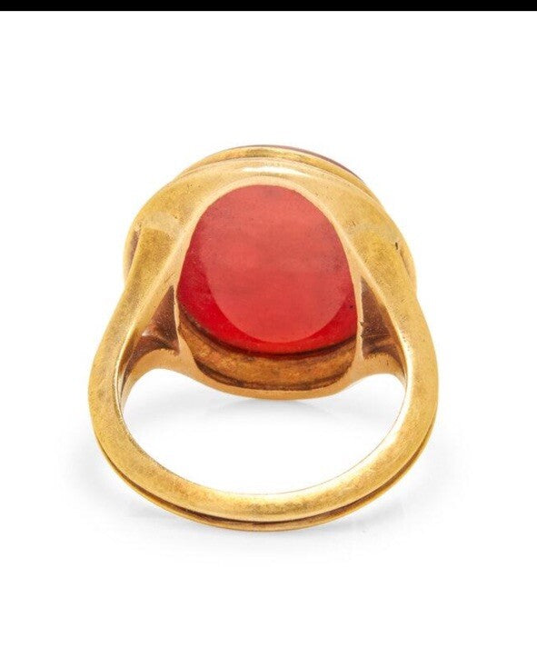 Antique 1900 Carved Carnelian Hardstone Ring 14k Yellow Gold Intaglio  Size 9