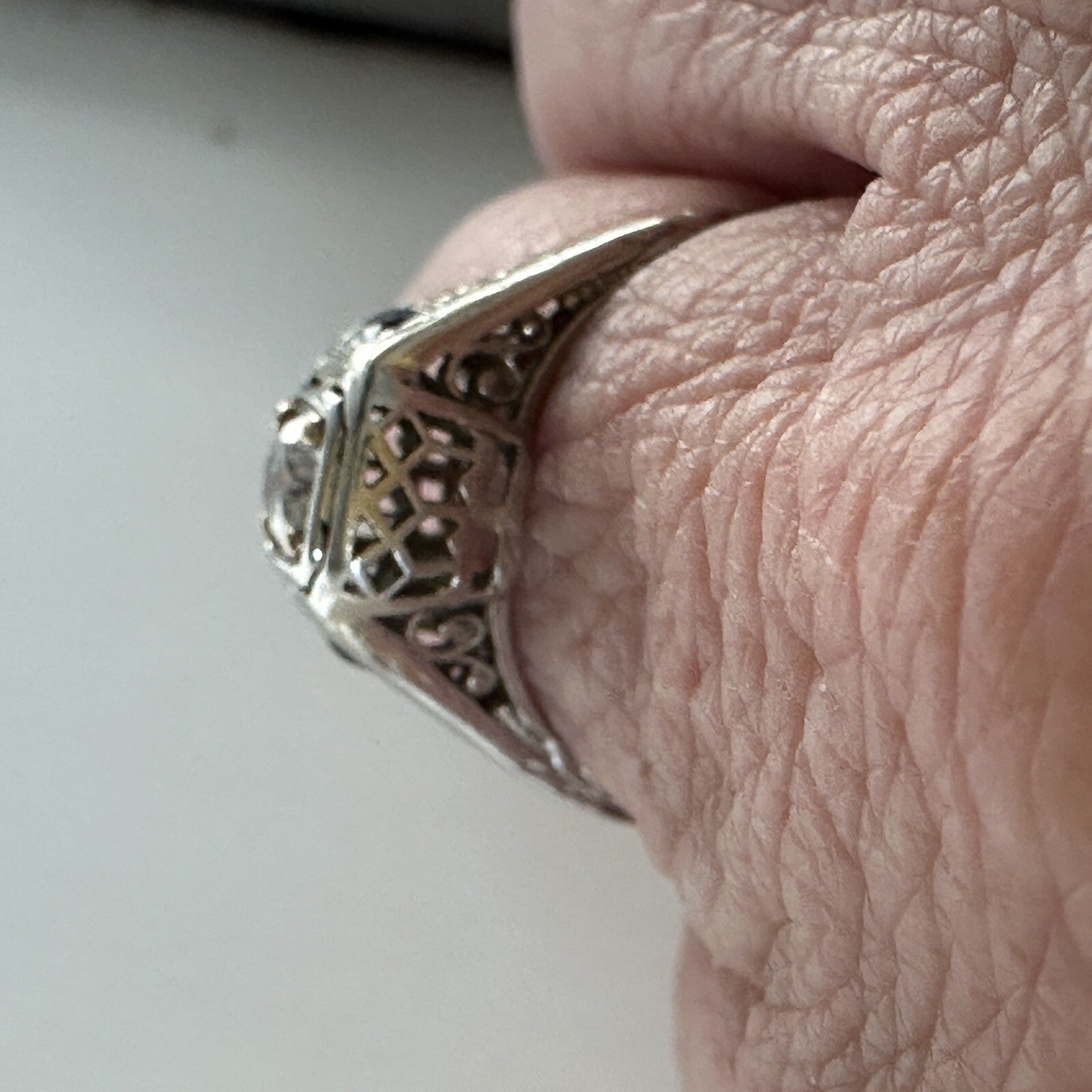 Antique 14K Gold .45ct Old European Cut Diamond & Lab Sapphire Art Deco Ring