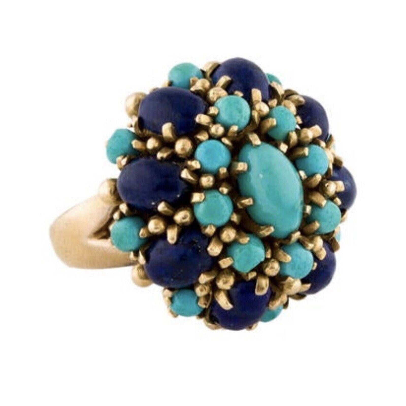 Vintage Bombe Turquoise Lapis 14k Cocktail Ring size 6.5