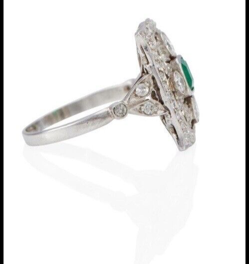 Antique Old Cut Diamond Emerald Shield Ring ( 2+ Cttw)