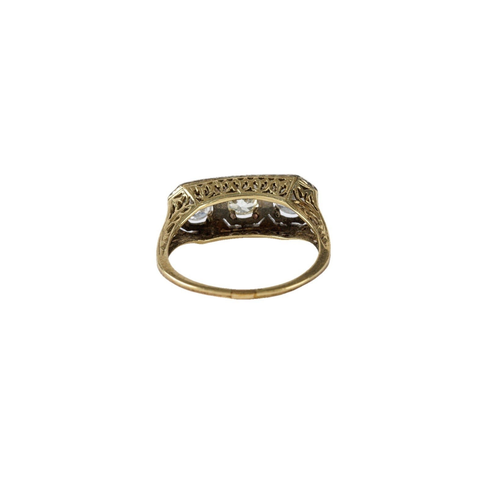 Edwardian 14k/18k 3 stone Old European Cut diamonds setting ring 1.09 Cttw