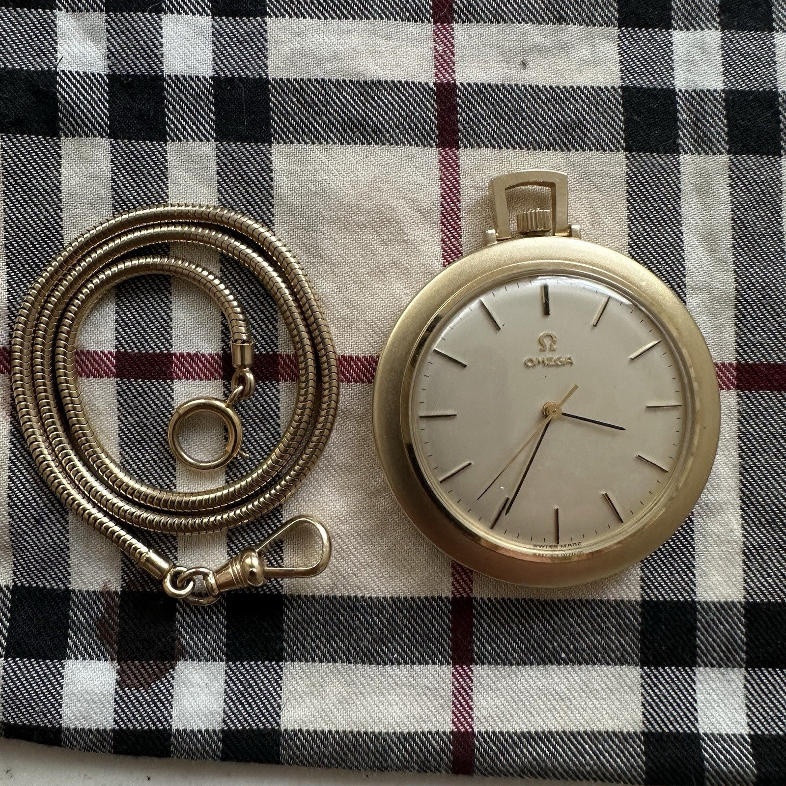 Vintage 1968 14k Omega Pocketwatch and Watch Chain Excellent Condition