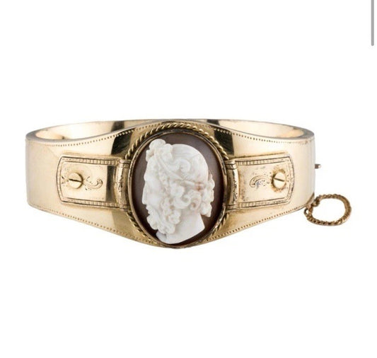 Antique 14k Gold And Gold Tone Cameo Bangle