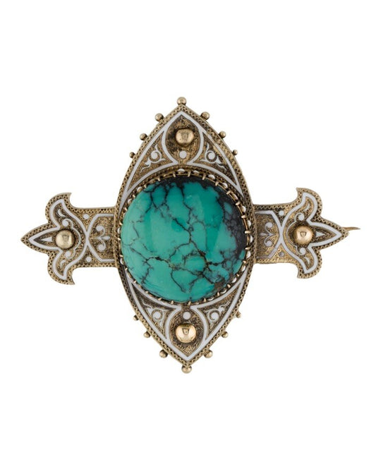 Victorian 14K  22 ct Turquoise & Enamel Brooch Circa 1890