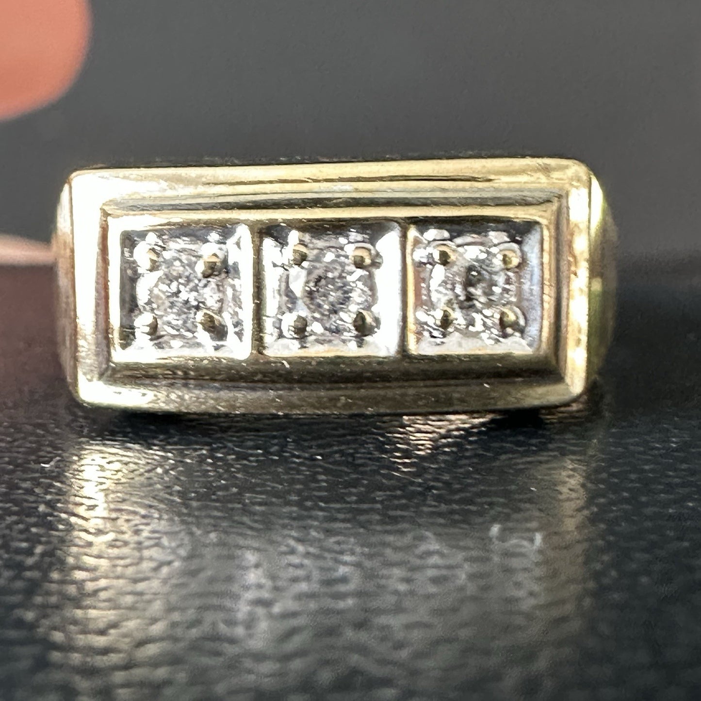 Vintage  14K Yellow  &  Gold  Three Round Diamonds  .80 CTW Ring  Size   9.5