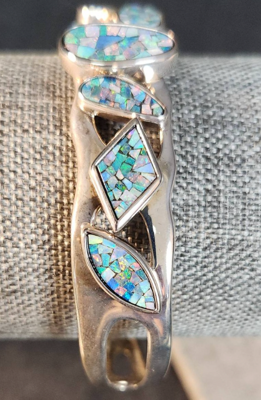 Australian opal boulder cuff bracelet In Sterling silver