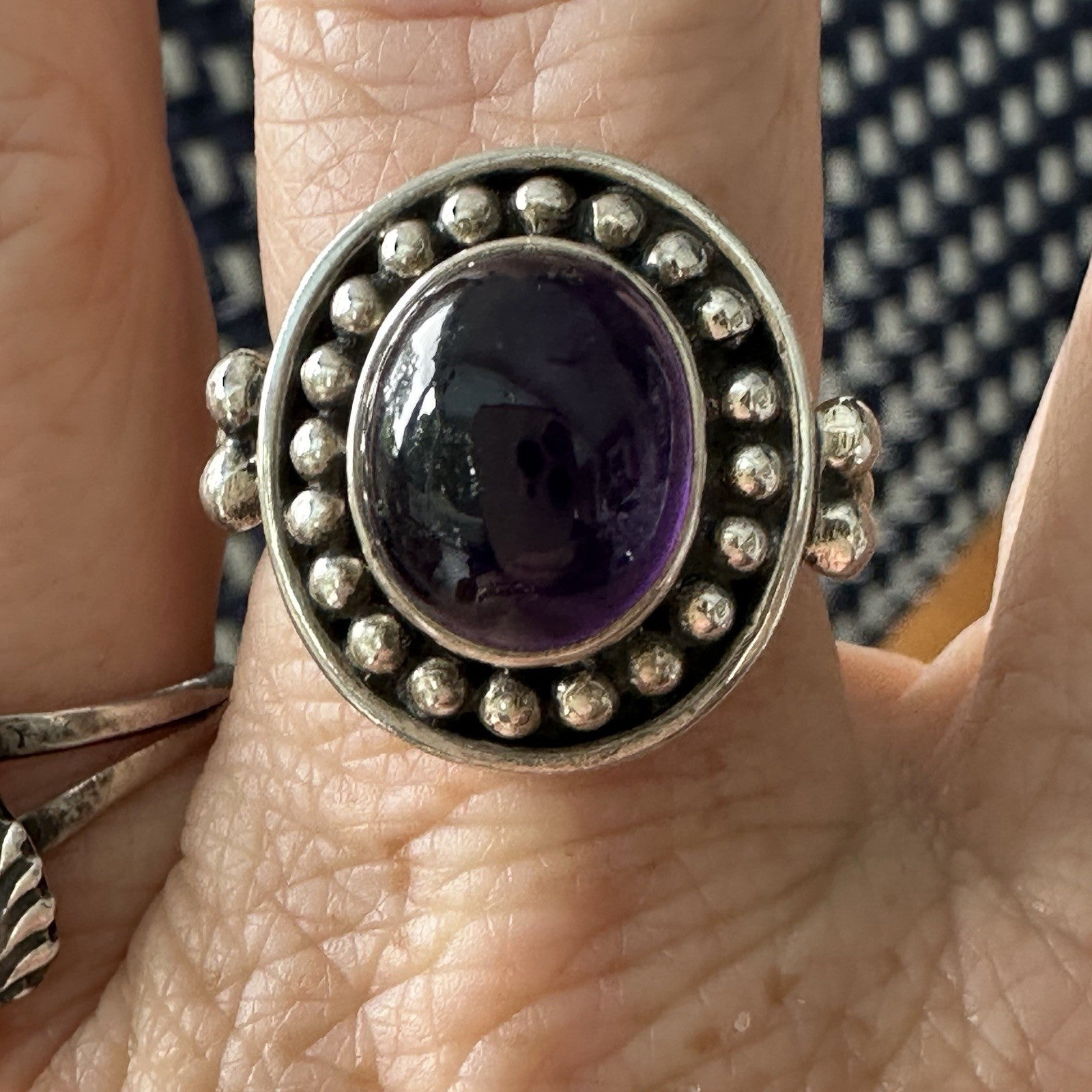 Sterling Silver 925 Deep Purple Amethyst Cabochon Ring Size 9