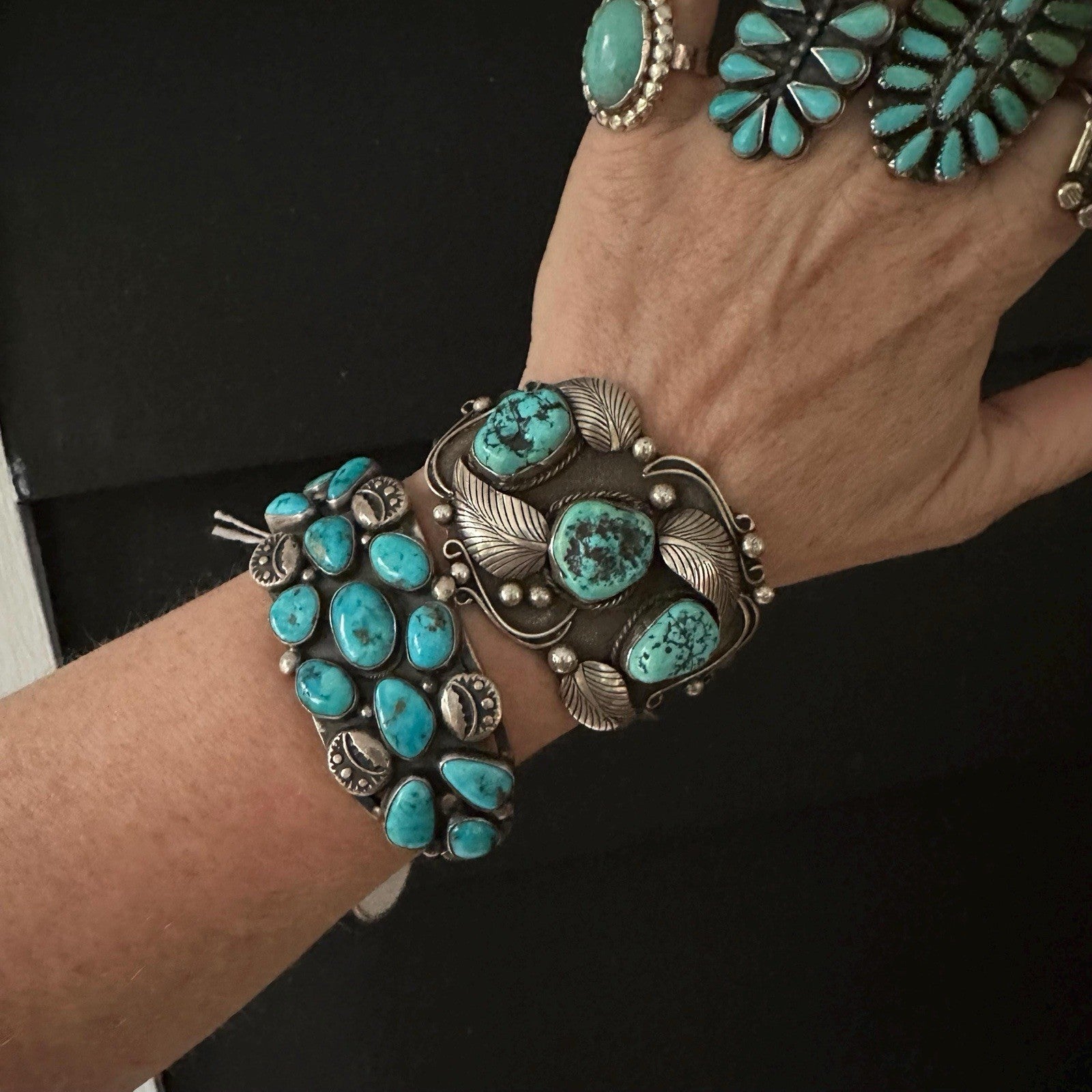 Verdy  Jake Vintage Sterling Silver Navajo  Morenci turquoise Cluster Cuff -82 G